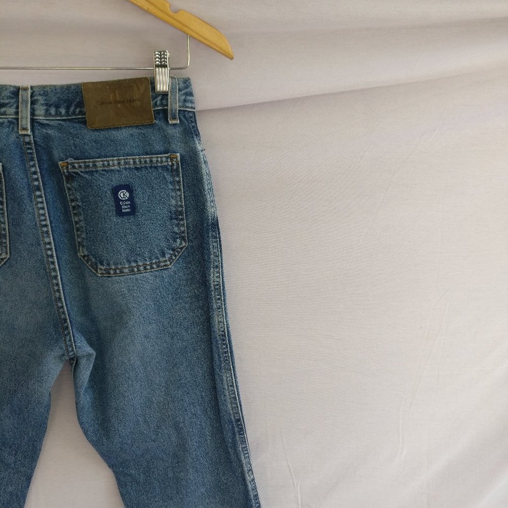 Vintage CK jeans 90s Flared Sailor-pocket style denim BLUE WASH w7 +MEASUREMENTS